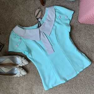Banned Apparel Mint Polkadot Blouse NWT